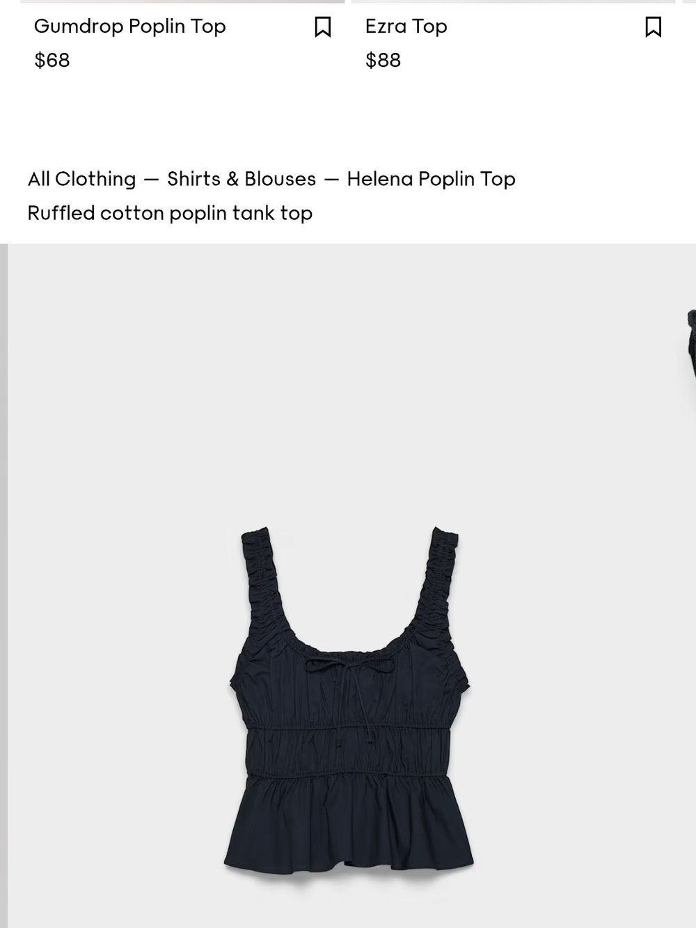 Helena Navy Ruffled Poplin Tank Camisole